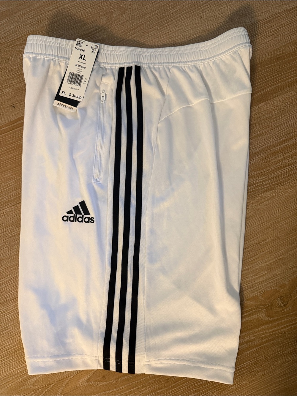 New adidas White Shorts with Black Three-Stripe Accent